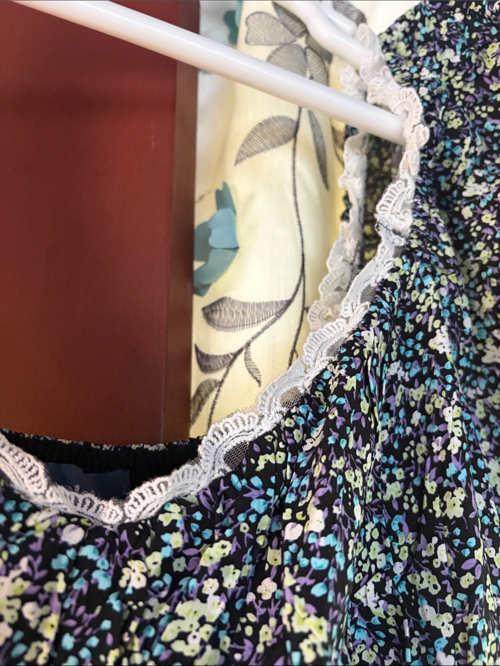 Modcloth Navy Floral Puff-Sleeve Midi Dress - Picture 3 of 7